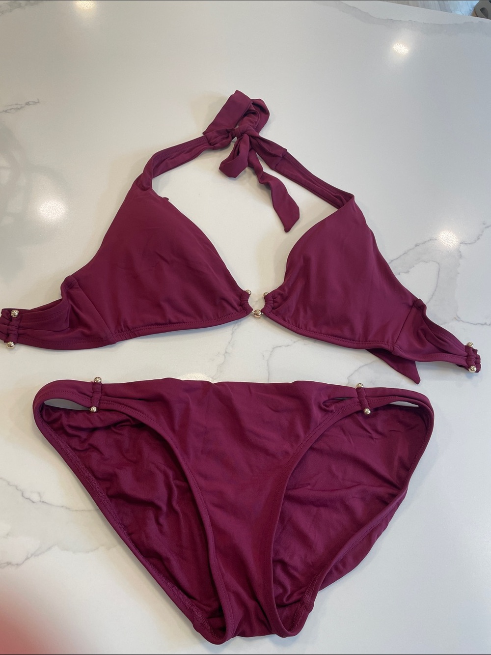 Robin Piccone Deep Plum Halter Bikini Set